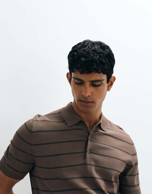 Mango - Polo in maglia marrone a righe, 5 di 5