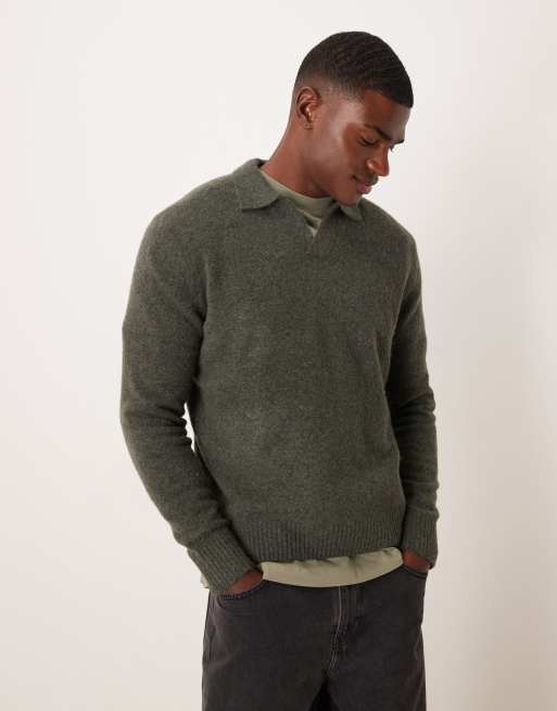 Mango - Polo in maglia misto lana kaki