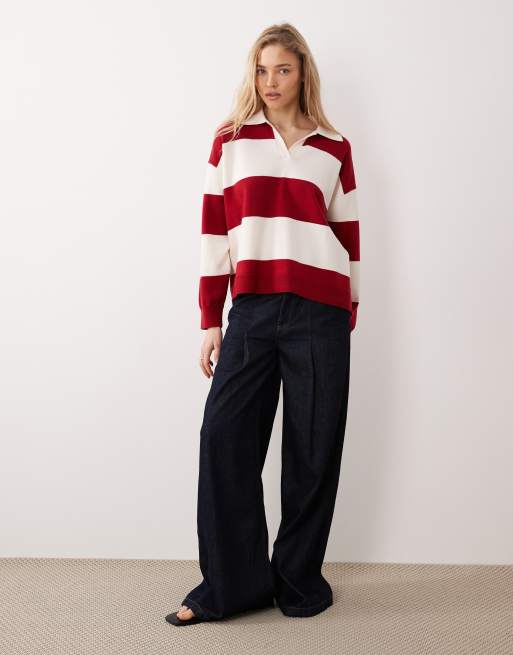 Mango - Polo in maglia rossa e bianca a righe, 2 di 4