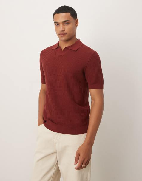 Mango - Polo in maglia traforata di cotone bordeaux - view 1