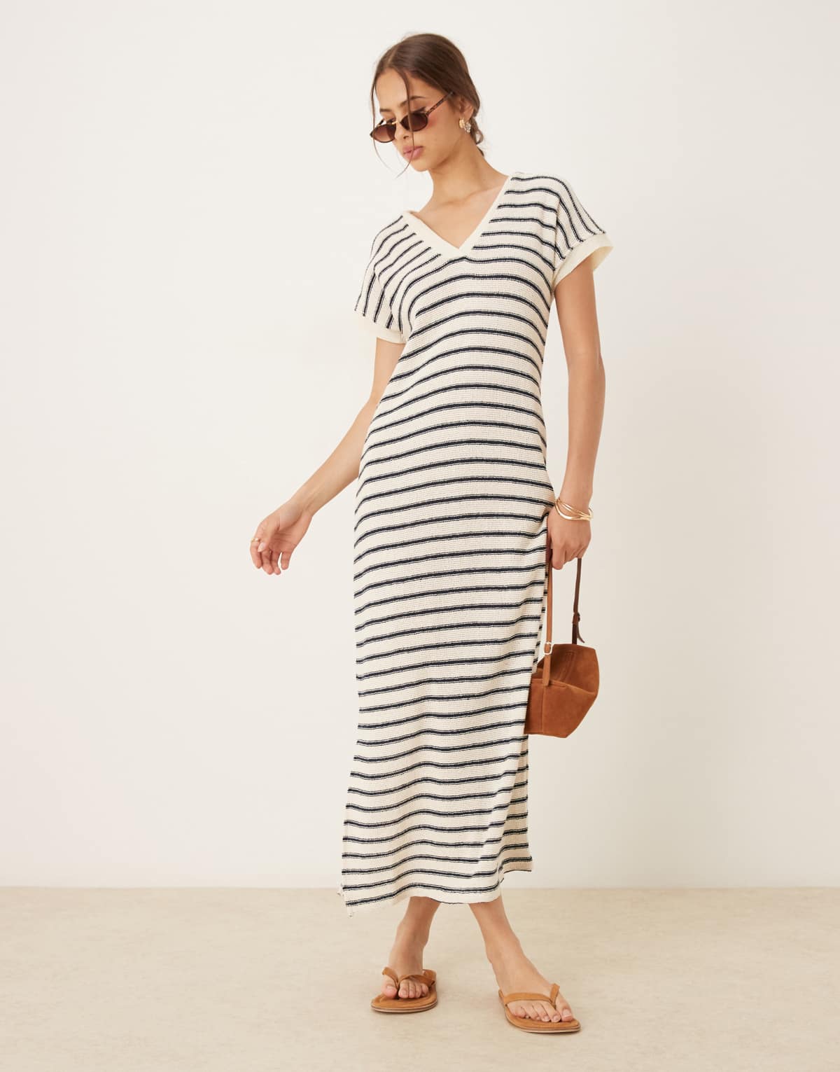 Mango polo maxi dress in mono stripe