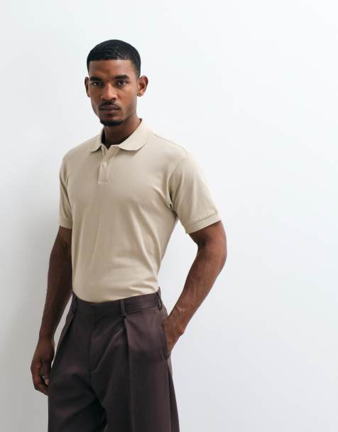 Mango polo neck t-shirt in beige - view 1