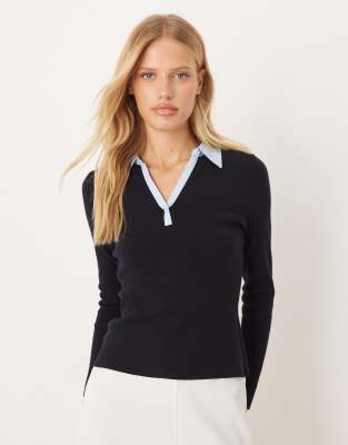 Mango - Polo-Oberteil in Marineblau mit Kontrasteinfassung