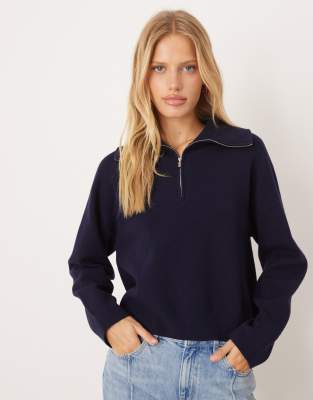 Mango - Polo-Pullover in Marineblau mit kurzem Reißverschluss
