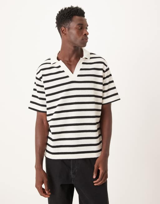 Mango - Polo rayé décontracté à manches courtes - Noir et blanc