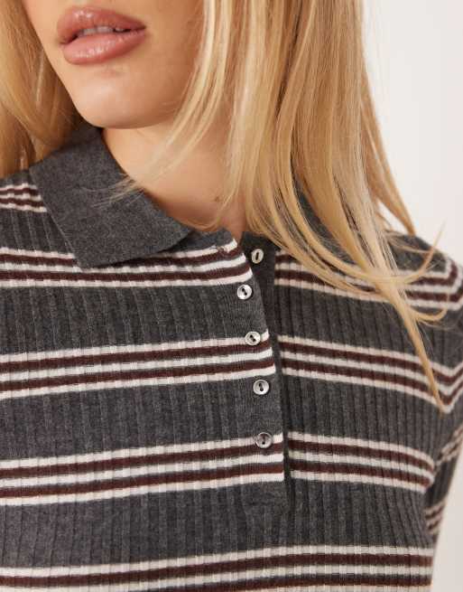 Mango - Polo rayé en maille à manches courtes - Gris, 3 de 4
