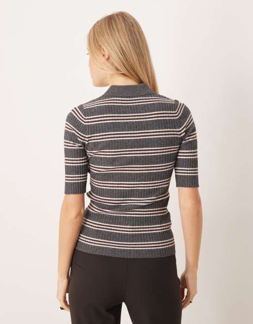 Mango - Polo rayé en maille à manches courtes - Gris, 4 de 4