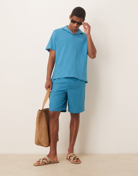Mango polo shirt and short co-ord in aqua blue - view 1
