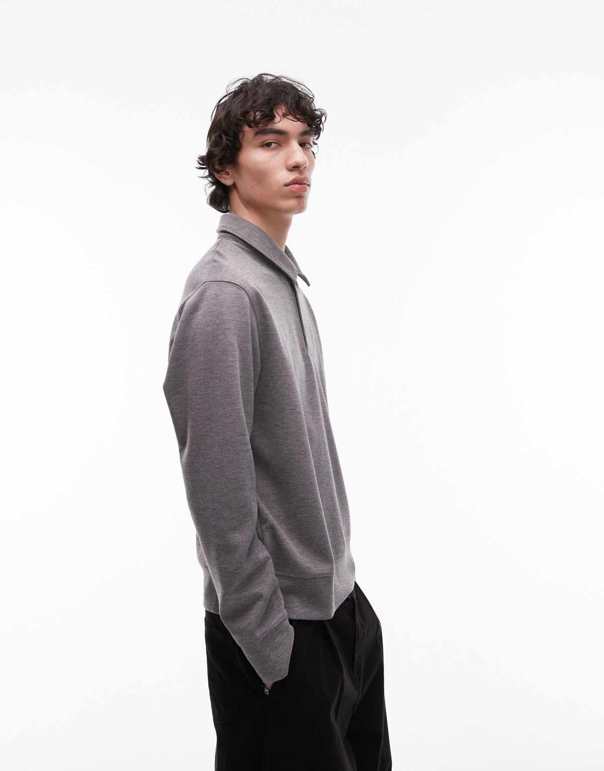 Mango polo sweatshirt in charcoal