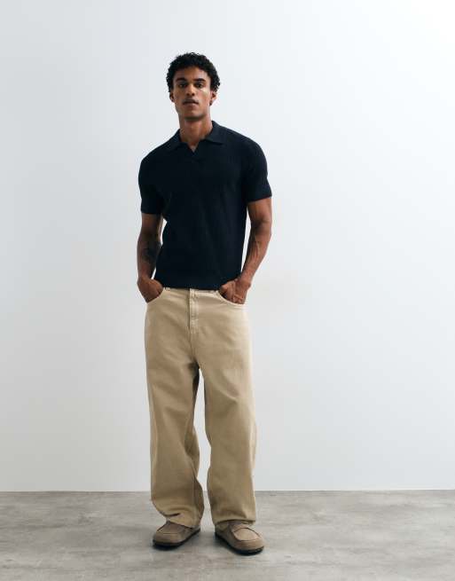 Mango polo top met reverskraag en korte mouwen in navy, 3 van 5