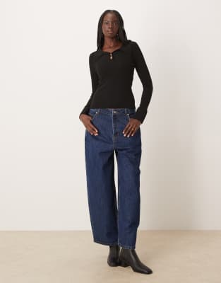 Mango Polo Top With Flared Sleeves In Black