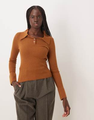 Mango Polo Top With Flared Sleeves In Yellow