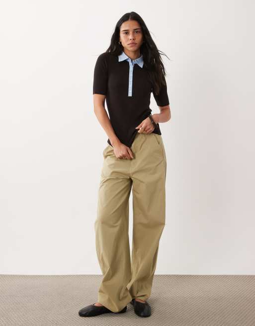 Mango polo top z krótkim rękawem i kontrastową lamówką w ciemnobrązowym kolorze, 2 z 4