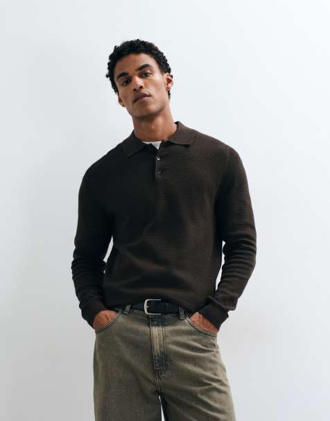 Mango polo trui met knoopsluiting in bruin - view 1