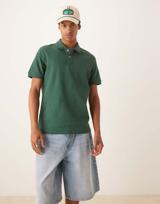 Mango - Polo verde scuro in jersey con rever, 4 di 4