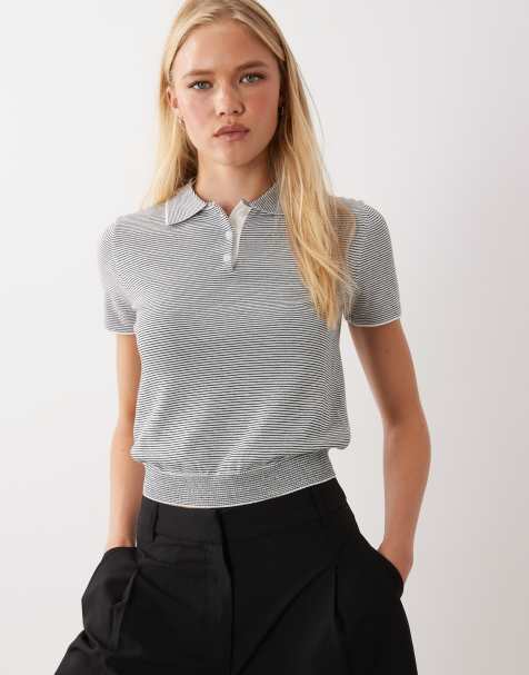 Mango polo z krótkim rękawem w granatowe paski - view 1