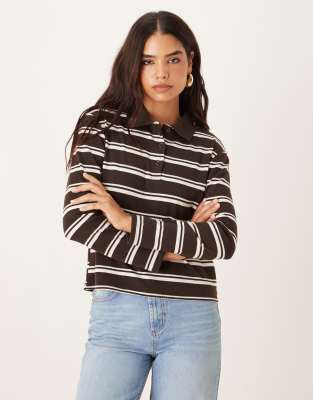 Mango - Polohemd in braun und weiß gestreift-Bunt