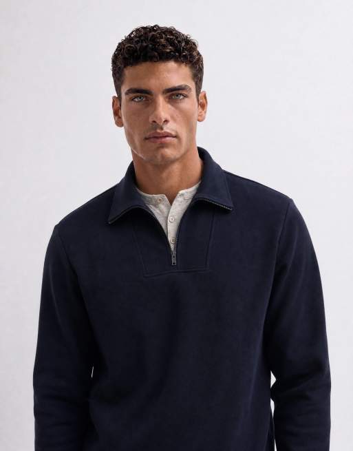 Mango Polooberteil mit Viertelreißverschluss in Marineblau, 10 von 10