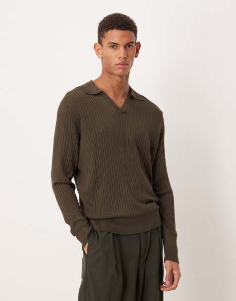 Mango - Poloshirt met lange mouwen en reverskraag in kaki - view 1