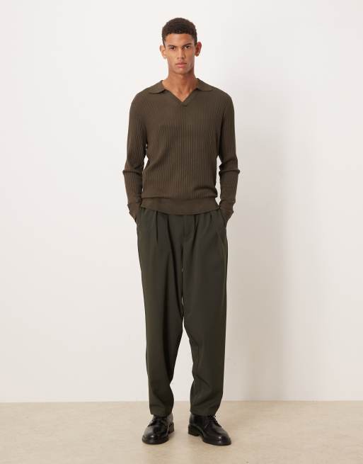 Mango - Poloshirt met lange mouwen en reverskraag in kaki, 2 van 5