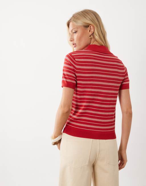 Mango polotop met korte mouwen in rode streep, 4 van 4
