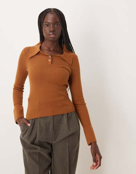 Mango - Polotop met uitlopende mouwen in karamel - view 1