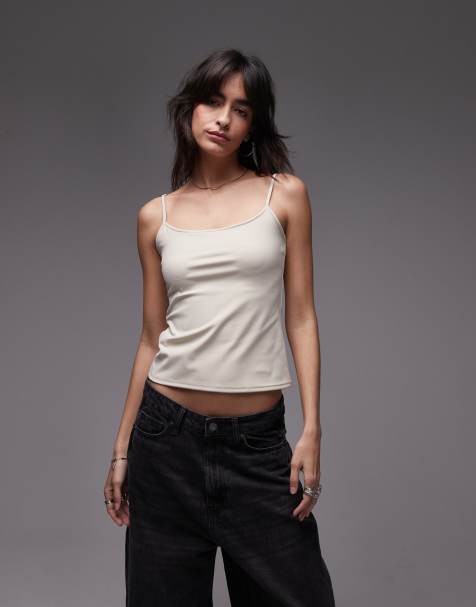 Mango polyamide cami top in ecru - view 1