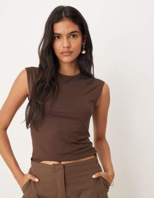 Mango Polyamide Cap Sleeve T-shirt In Brown