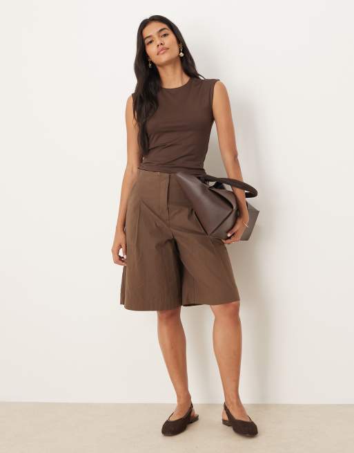 Mango polyamide cap sleeve t-shirt in brown