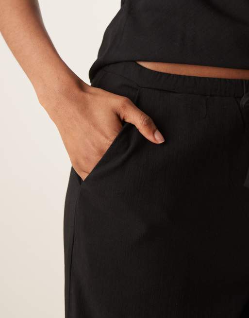 Mango polyamide straight leg tie waist trouser co-ord in black, 4 of 5