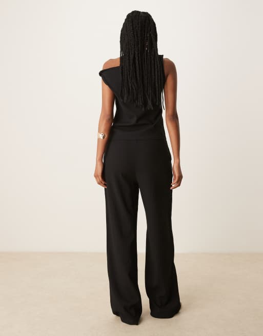 Mango polyamide straight leg tie waist trouser co-ord in black, 5 of 5