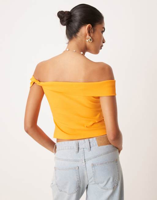 Mango – Pomarańczowy top z dekoltem bardot , 2 z 4
