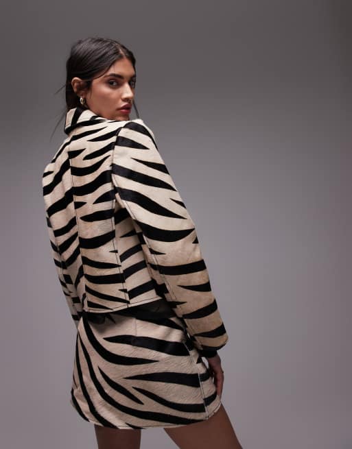 Mango pony hair jacket co-ord in zebra print ASOS