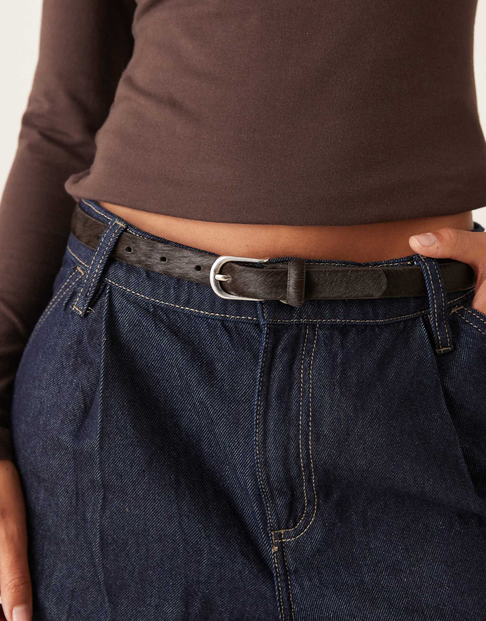 Кожаный ремень из волос пони цвета манго темно-коричневого цвета