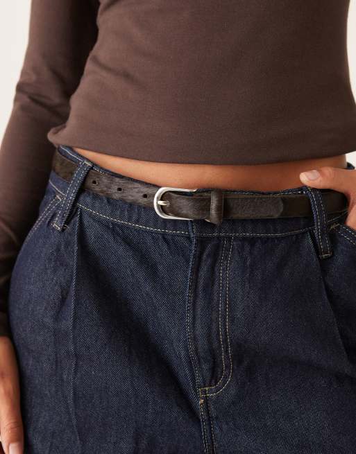 Mango pony hair leather belt in deep brown