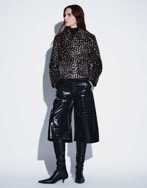 Mango pony hair short jacket in deer print , 2 of 4