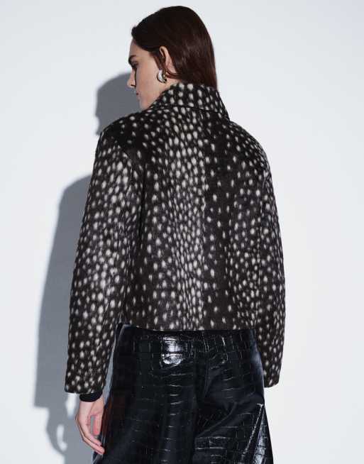 Mango pony hair short jacket in deer print , 3 of 4