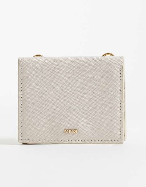 Mango - Portacarte color crema con tracolla