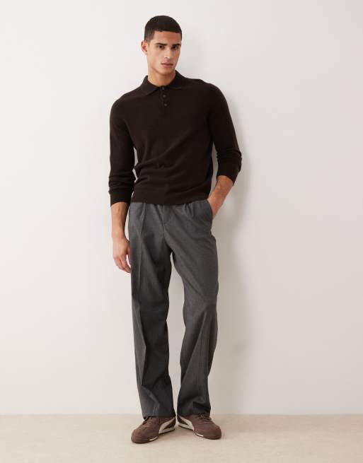 Mango premium 100% cashmere knit polo sweater in deep brown, 2 of 5