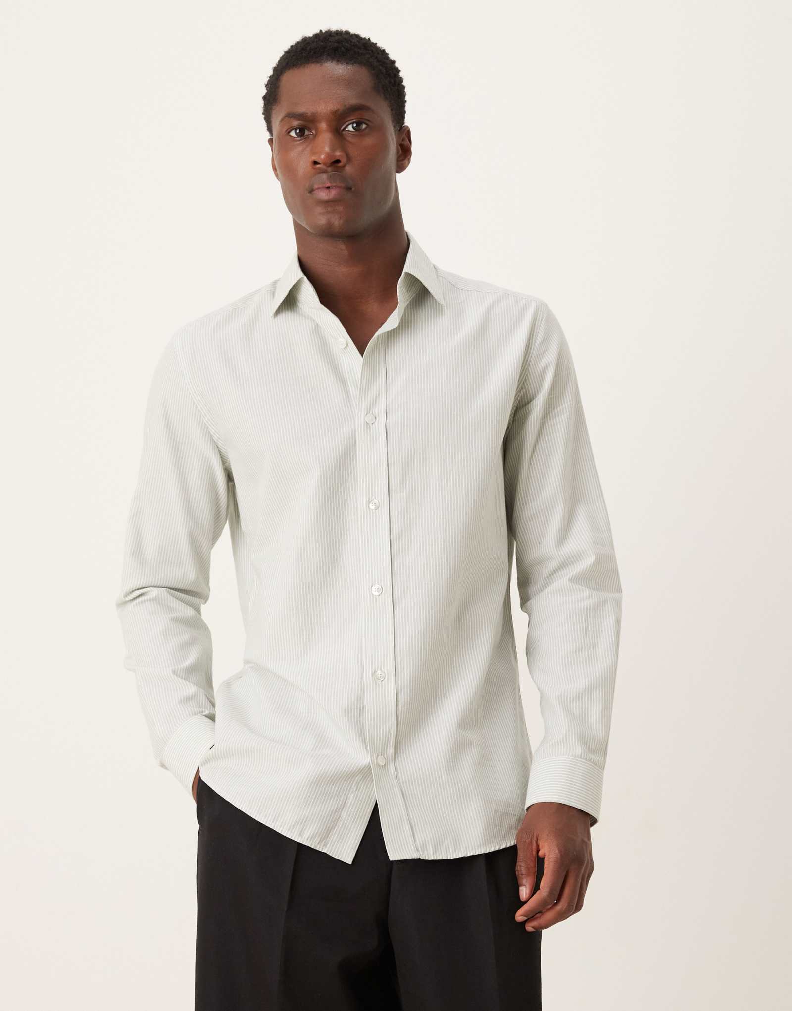 Рубашка в полоску из 100% хлопка премиум-класса Mango зеленого цвета