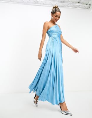 Mango Premium Asymmetrische midi jurk met plooien in lichtblauw ASOS