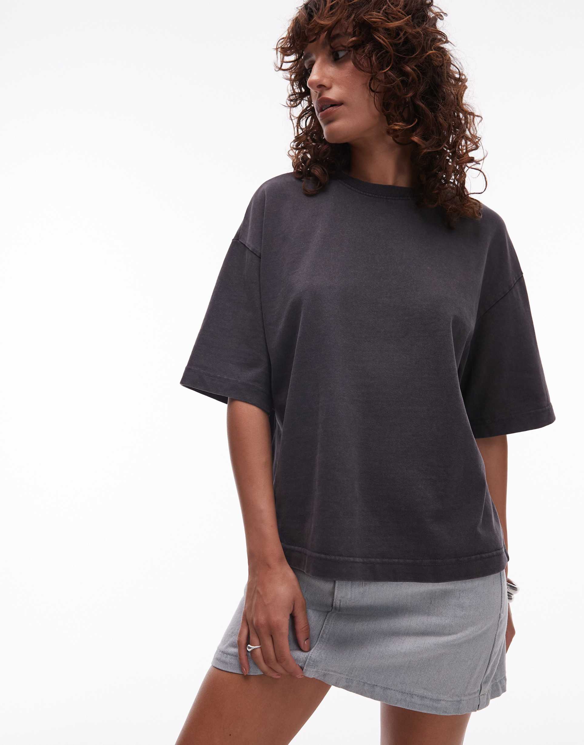 mango premium boxy dropped sleeves t-shirt in gray