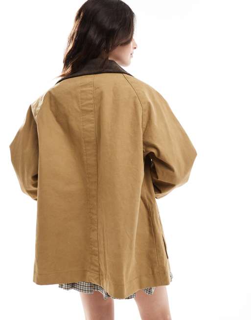 Mango premium contrast collar parka jacket in beige, 4 of 4