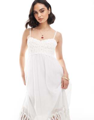 premium embroidered midi dress in white