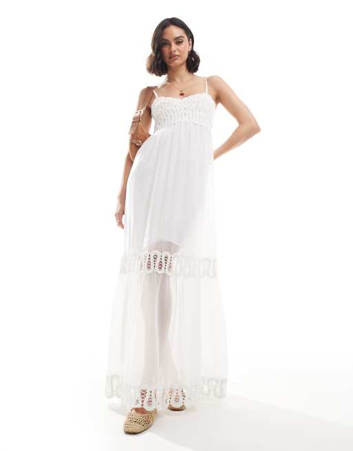 Mango premium embroidered midi dress in white ASOS