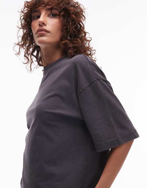 Mango - Premium - Grå T-shirt med sænkede ærmer i firkantet pasform, 4 af 4