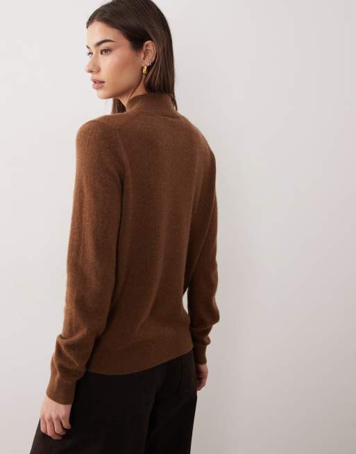 Mango premium high neck jumper in brown, 4 of 4