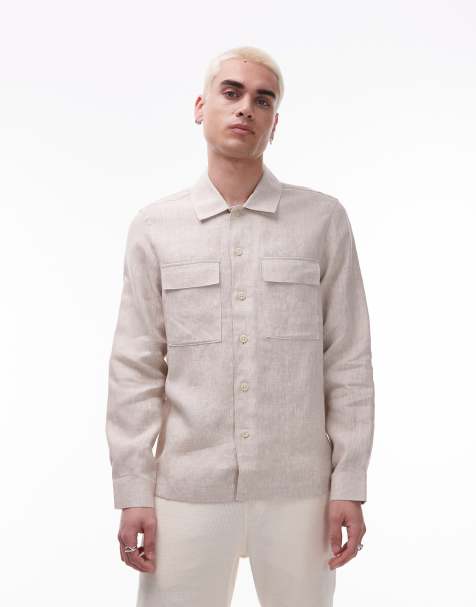 Mango premium linen shacket in beige - view 1