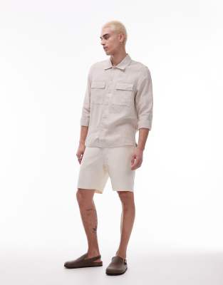 Mango Premium Linen Shacket In Neutral
