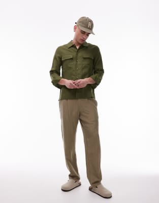 Mango Linen Overshirt With Pockets In Green